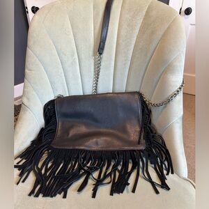 Antik Kraft Black Fringe Faux Leather Crossbody Bag